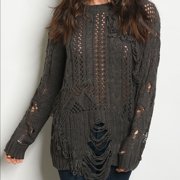Charcoal Distressed Sweater - Picture 2 of 4